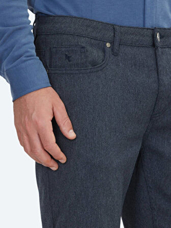 Lacivert Dokuma Regular Fit Casual Pamuk Karışımlı Pantolon