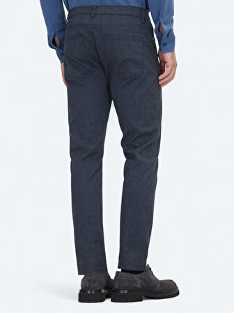 Lacivert Dokuma Regular Fit Casual Pamuk Karışımlı Pantolon