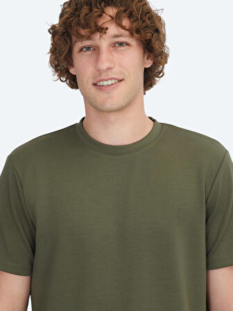 Haki Düz Bisiklet Yaka T-Shirt