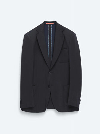 Lacivert Düz Modern Fit Örme Takım Elbise