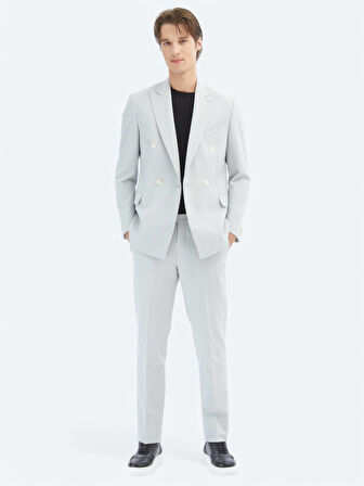 Açık Gri Düz Modern Fit Takım Elbise