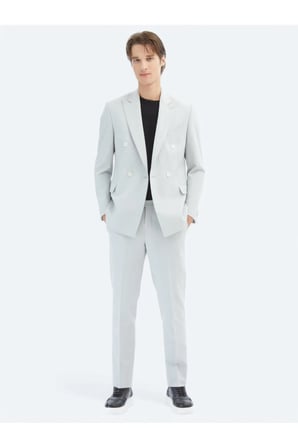 Açık Gri Düz Modern Fit Takım Elbise