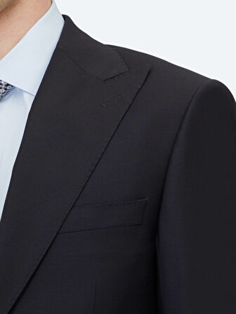 Lacivert Düz Modern Fit Yün Karışımlı Takım Elbise