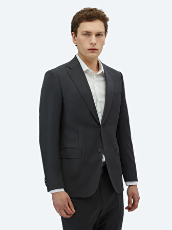 Antrasit Düz Modern Fit Yün Karışımlı Takım Elbise