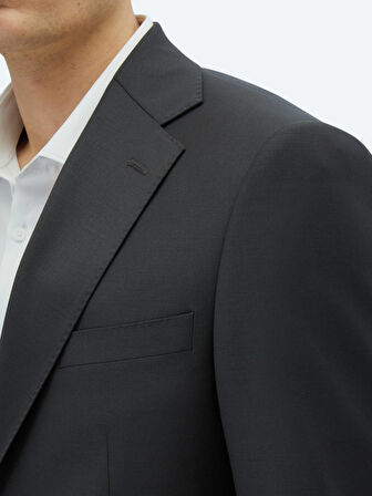 Antrasit Düz Modern Fit Yün Karışımlı Takım Elbise