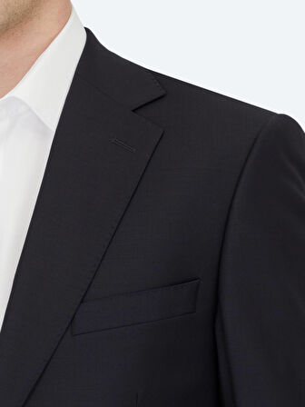 Lacivert Düz Modern Fit Yün Karışımlı Takım Elbise