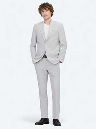Açık Gri Düz Slim Fit Takım Elbise
