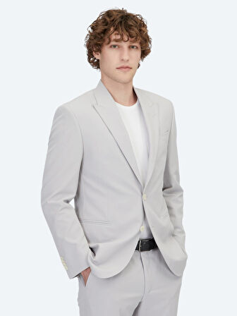 Açık Gri Düz Slim Fit Takım Elbise