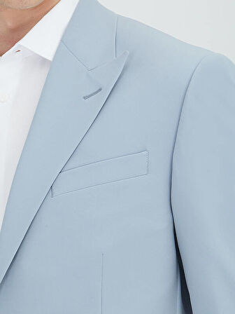 Mavi Düz Slim Fit Takım Elbise