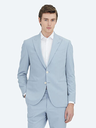 Mavi Düz Slim Fit Takım Elbise