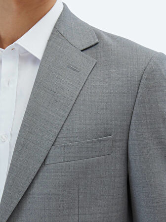Gri Desenli Modern Fit Yün Karışımlı Takım Elbise