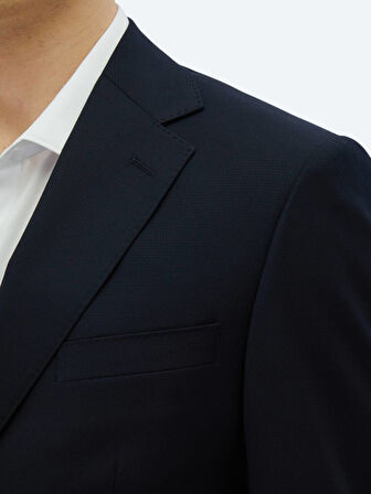 Lacivert Desenli Modern Fit Yün Karışımlı Takım Elbise