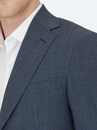 Lacivert Desenli Modern Fit Yün Karışımlı Takım Elbise