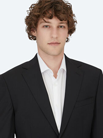 Siyah Desenli Modern Fit Yün Karışımlı Takım Elbise