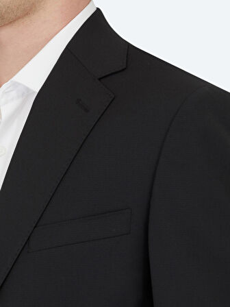 Siyah Desenli Modern Fit Yün Karışımlı Takım Elbise