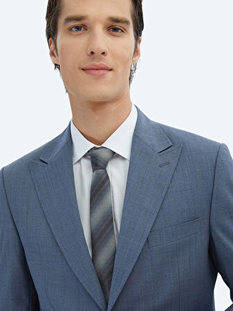 Mavi Çizgili Modern Fit Yün Karışımlı Takım Elbise