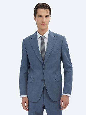 Mavi Çizgili Modern Fit Yün Karışımlı Takım Elbise