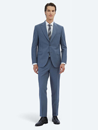 Mavi Çizgili Modern Fit Yün Karışımlı Takım Elbise