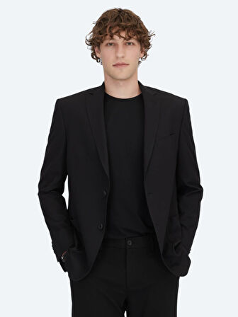Siyah Desenli Regular Fit Ceket