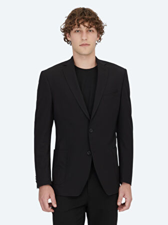 Siyah Desenli Regular Fit Ceket