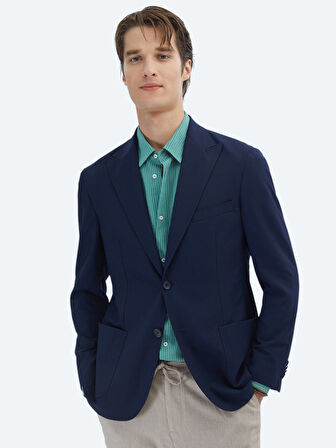 Lacivert Desenli Modern Fit Ceket