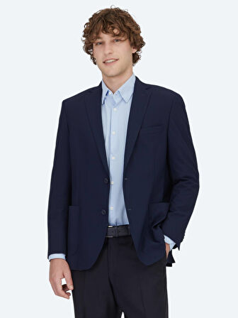 Lacivert Desenli Regular Fit Ceket