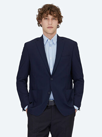 Lacivert Desenli Regular Fit Ceket