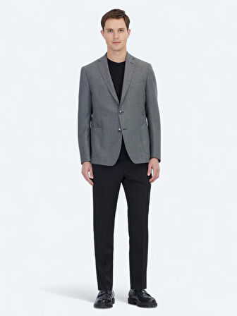 Antrasit Düz Regular Fit Yün Karışımlı Ceket