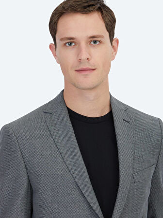 Antrasit Düz Regular Fit Yün Karışımlı Ceket