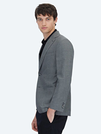 Antrasit Düz Modern Fit Yün Karışımlı Ceket