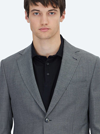 Antrasit Düz Modern Fit Yün Karışımlı Ceket