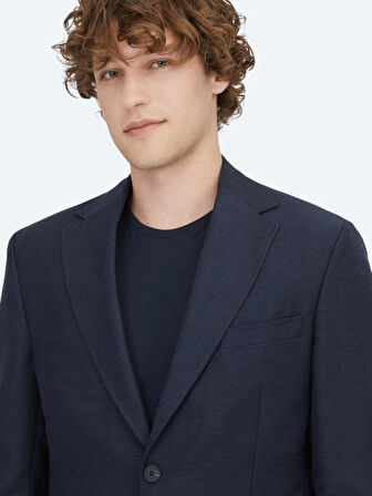 Açık Lacivert Düz Modern Fit Yün Karışımlı Ceket