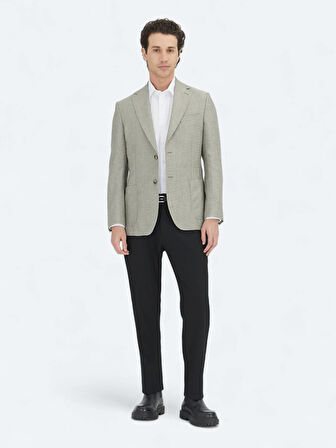 Haki Düz Modern Fit Yün Karışımlı Ceket