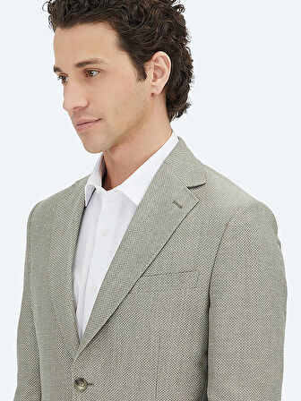 Haki Düz Modern Fit Yün Karışımlı Ceket
