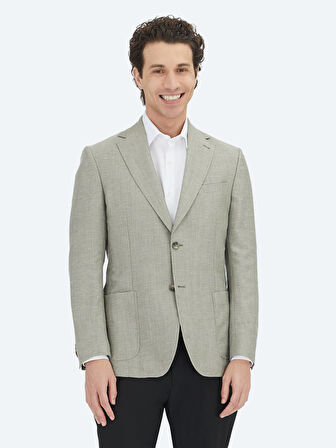 Haki Düz Modern Fit Yün Karışımlı Ceket