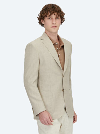 Açık Bej Düz Modern Fit Yün Karışımlı Ceket