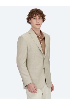 Açık Bej Düz Modern Fit Yün Karışımlı Ceket