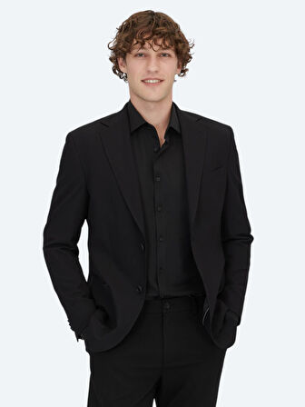 Siyah Desenli Modern Fit Ceket