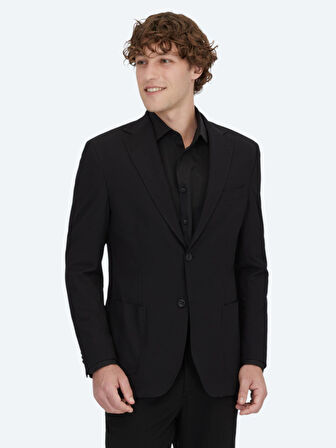 Siyah Desenli Modern Fit Ceket