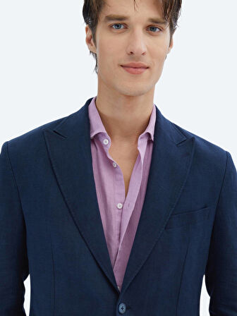 Lacivert Düz Modern Fit %100 Keten Takım Elbise