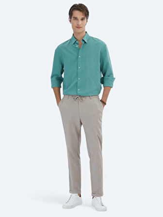 Nil Yeşili Oversize Fit Dokuma Casual Gömlek