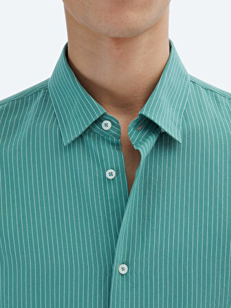 Nil Yeşili Oversize Fit Dokuma Casual Gömlek