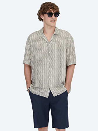 Mavi Desenli Oversize Fit Dokuma Casual Gömlek