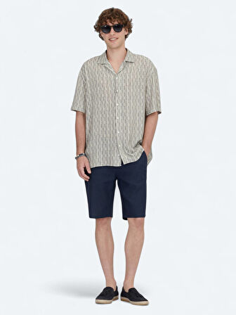 Mavi Desenli Oversize Fit Dokuma Casual Gömlek