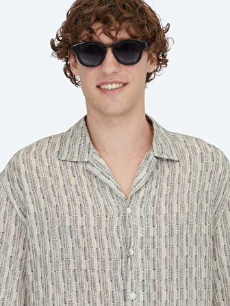 Mavi Desenli Oversize Fit Dokuma Casual Gömlek