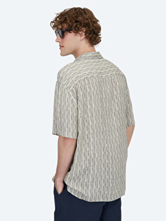 Mavi Desenli Oversize Fit Dokuma Casual Gömlek