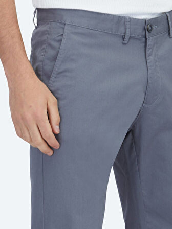 Gri Düz Dokuma Regular Fit Casual Pamuk Karışımlı Pantolon