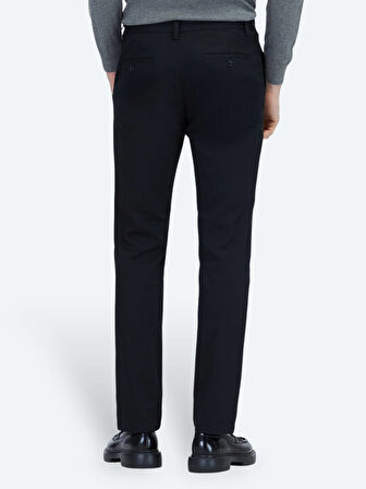 Siyah Düz Dokuma Regular Fit Casual Pamuk Karışımlı Pantolon