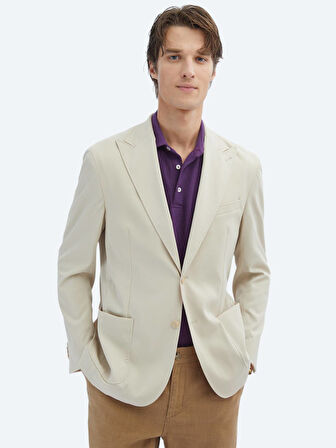 Bej Desenli Modern Fit Ceket