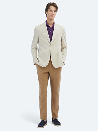 Bej Desenli Modern Fit Ceket